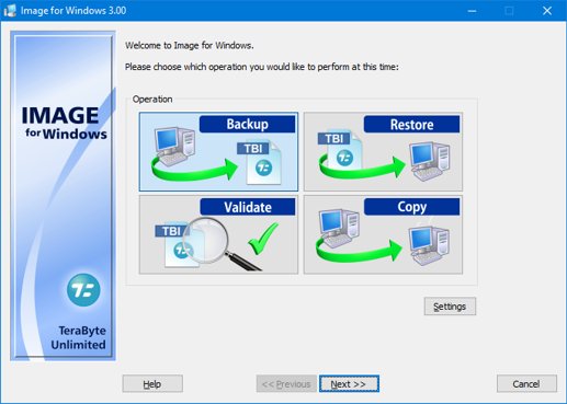 TeraByte Drive Image Backup & Restore Suite Interface