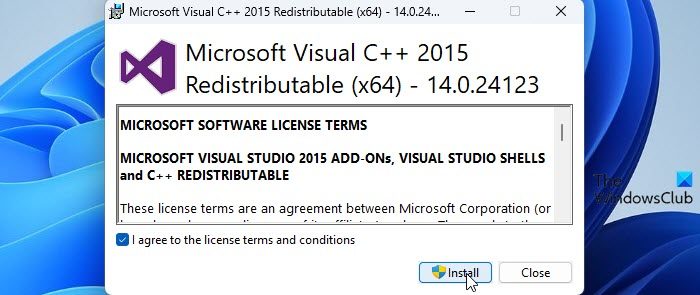 Sửa chữa Visual C++ Redistributable