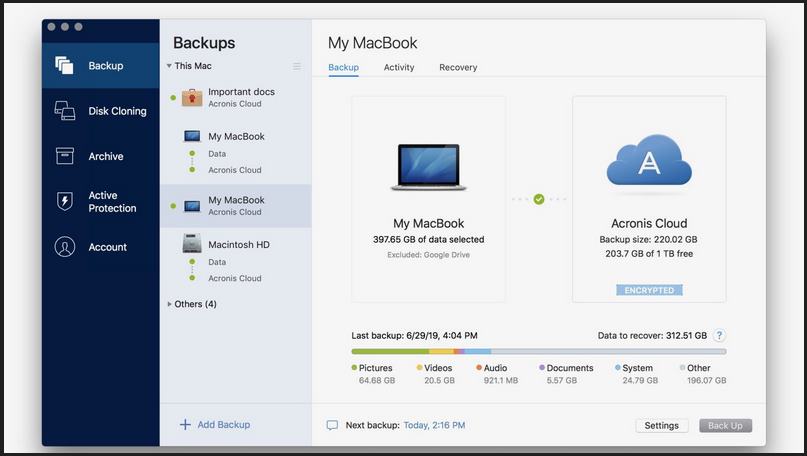 Acronis True Image 2024 giao diện chính