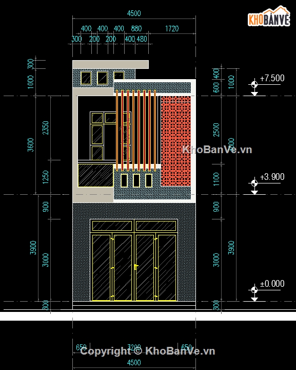 Bản vẽ nhà 2 tầng 5x15m