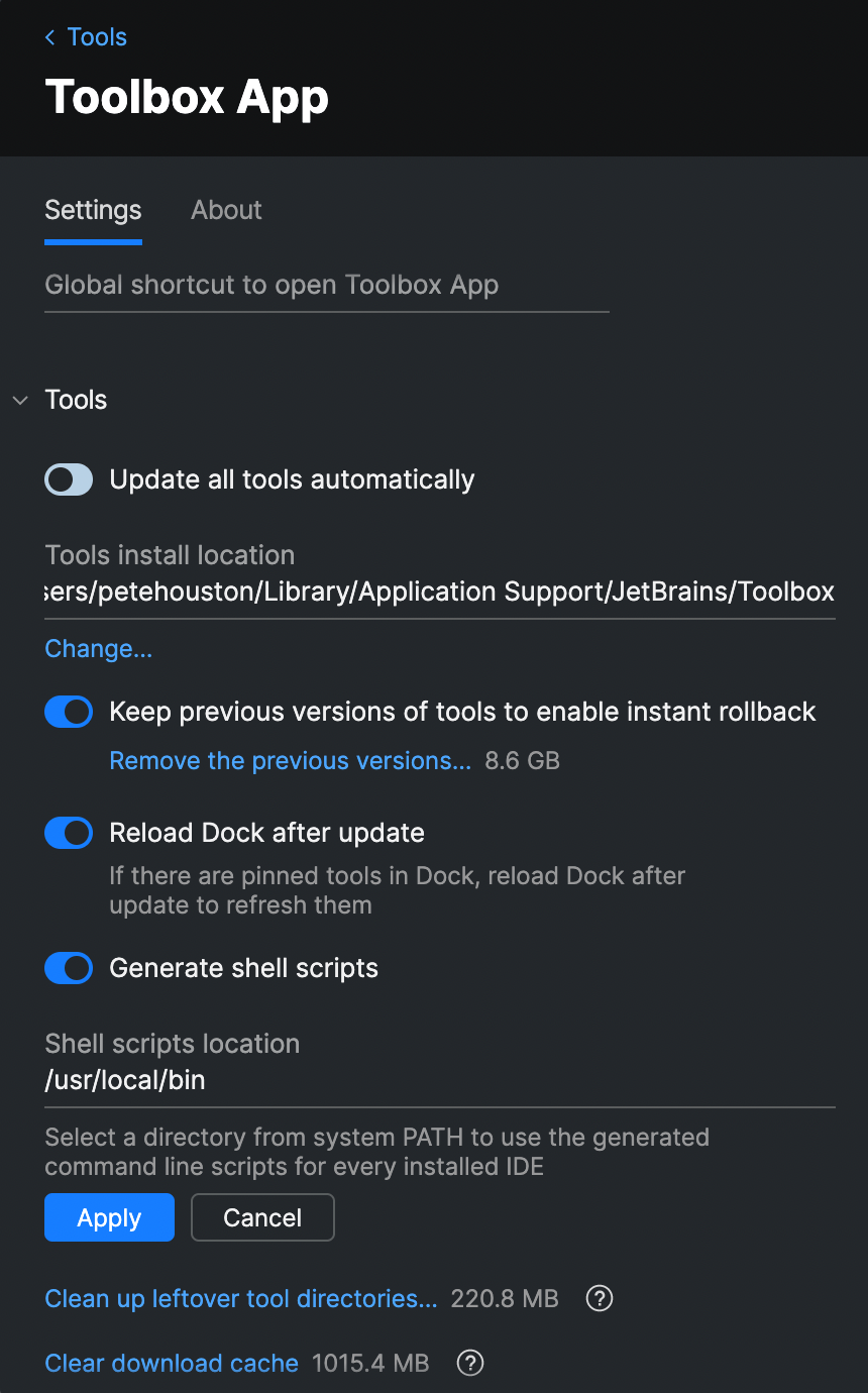 JetBrains Toolbox Settings