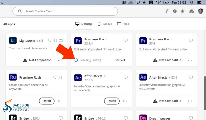 Giao diện cài đặt Adobe Bridge 2024