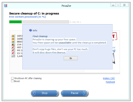 PrivaZer Cleaning Options