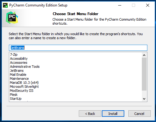 Giao diện cài đặt PyCharm Windows