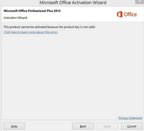 Microsoft Office Activation Key Screen